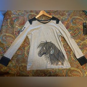 Double D Ranch Horse Top with embroidery and studs